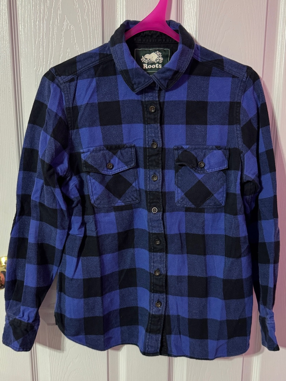 Roots Men’s Blue & Black Plaid Button-Down Shirt